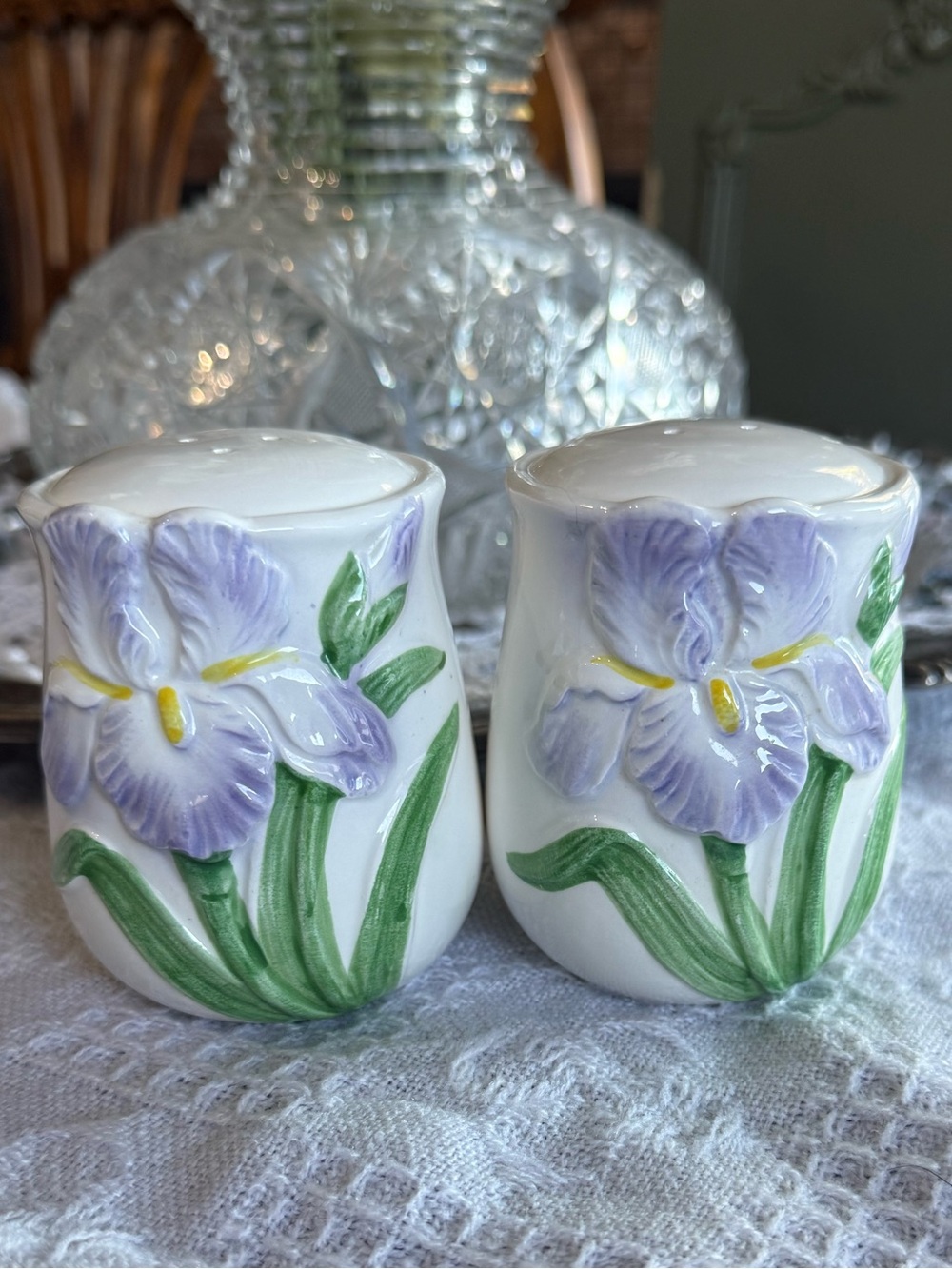 Lavender Iris Ceramic Salt and Pepper Shakers - Otagiri